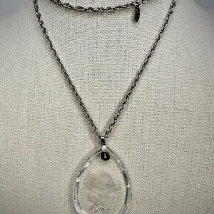 Vintage Hallmark Crystal Intaglio Reverse Cameo Pendant Silver Tone Necklace